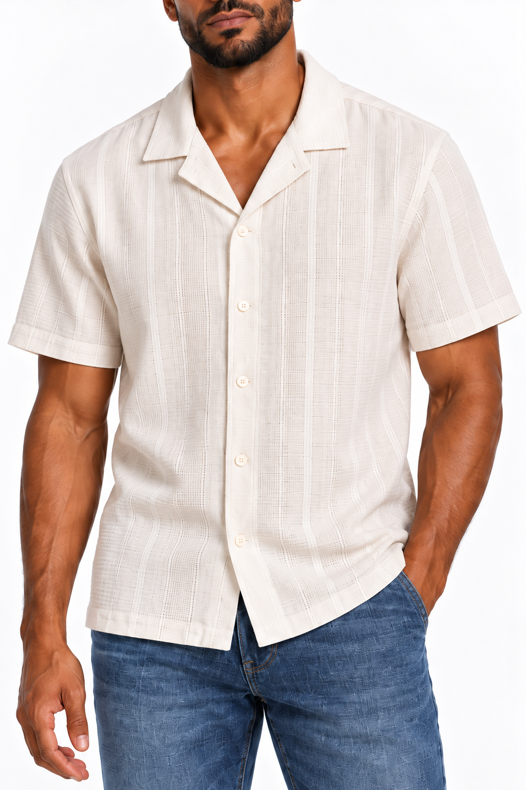 Camisa camp de rayas algodón y lino
