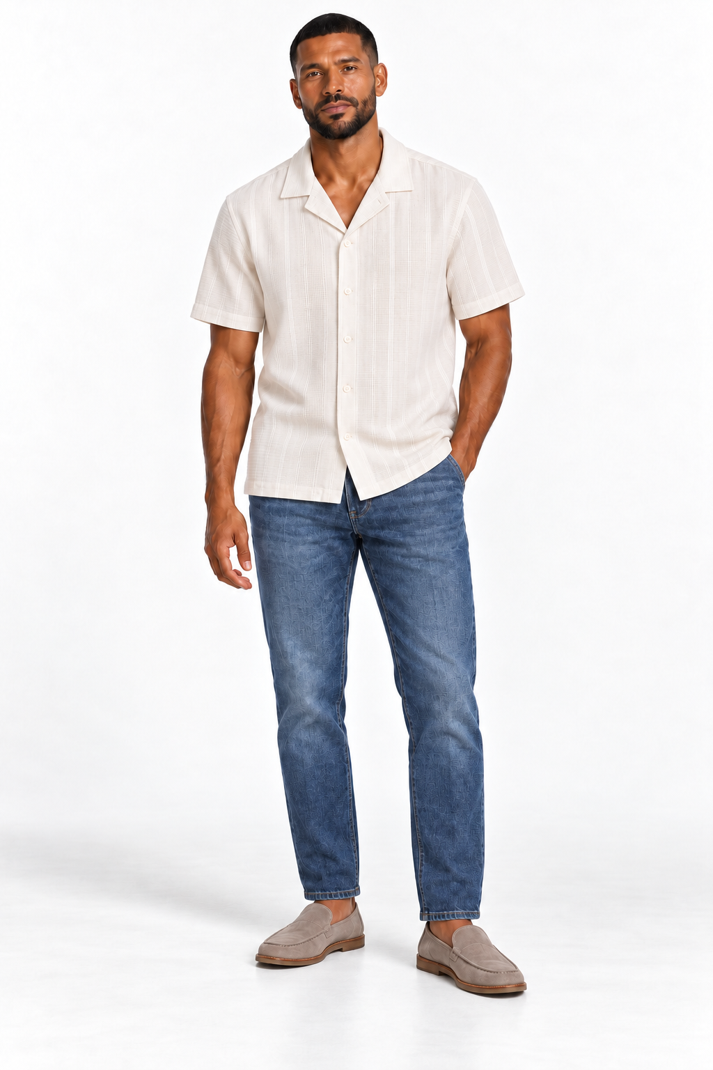 Camisa camp de rayas algodón y lino