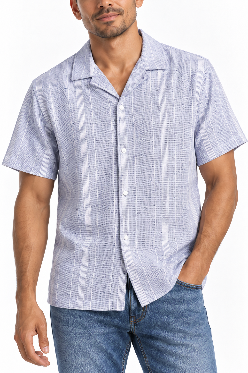 Camisa camp de rayas algodón y lino
