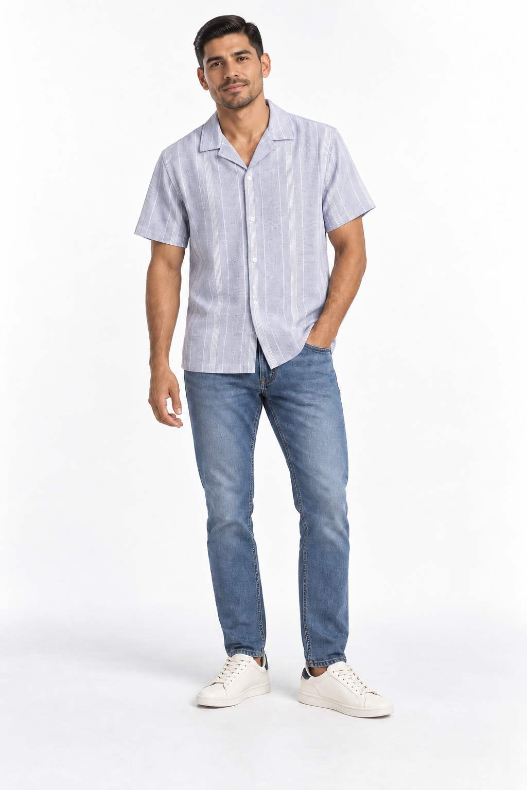 Camisa camp de rayas algodón y lino