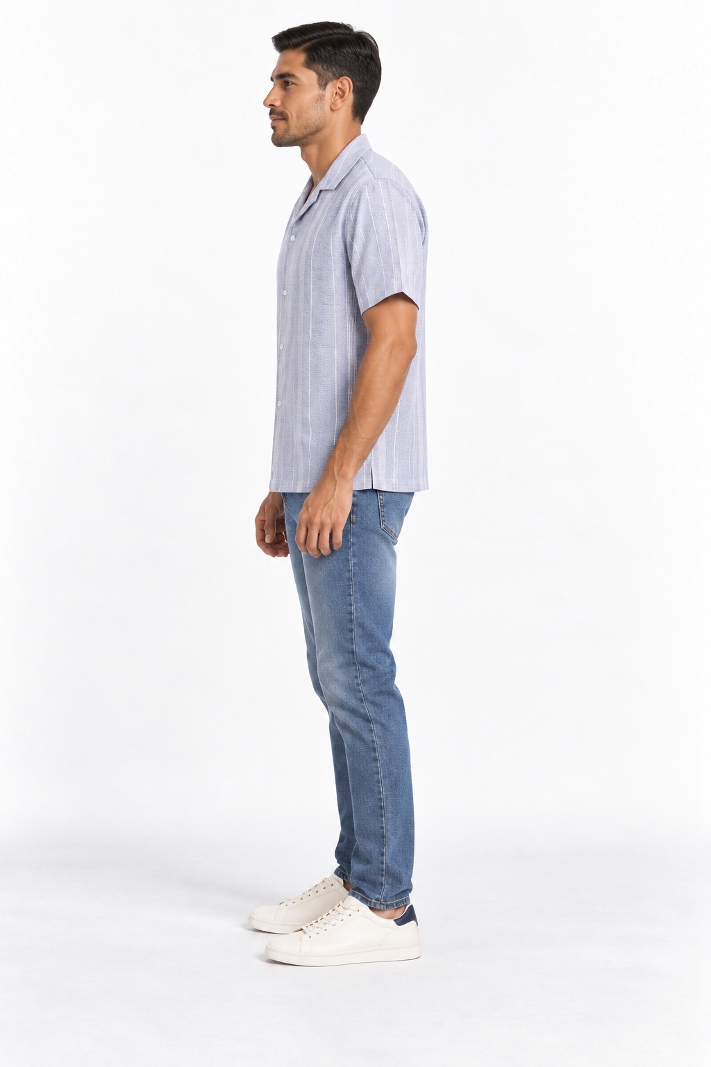 Camisa camp de rayas algodón y lino