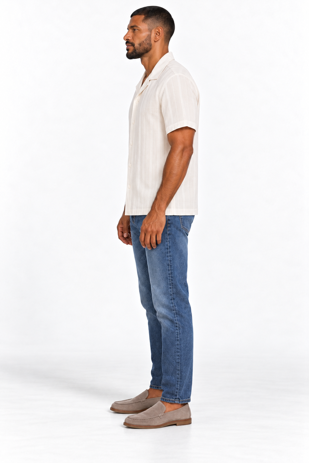Camisa camp de rayas algodón y lino