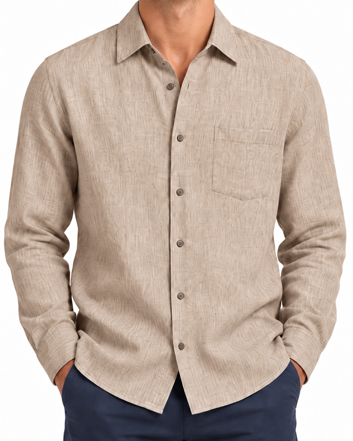 Camisa de corte regular en lino lavado